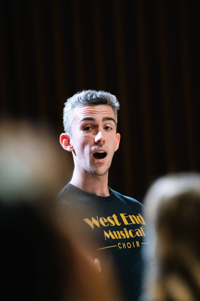 Professional photographer and videographer UK documenting choir recording session in studio setting
